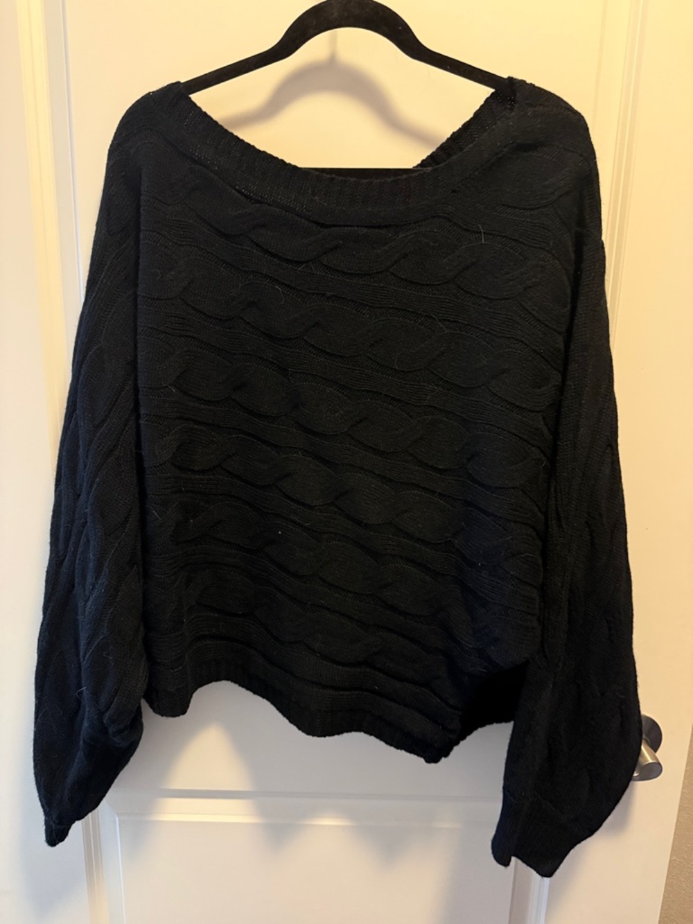 Cider Black Off-the-Shoulder Cable Knit Sweater
